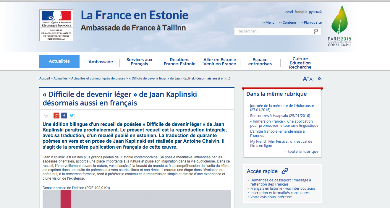 écran Ambassade de France Estonie
